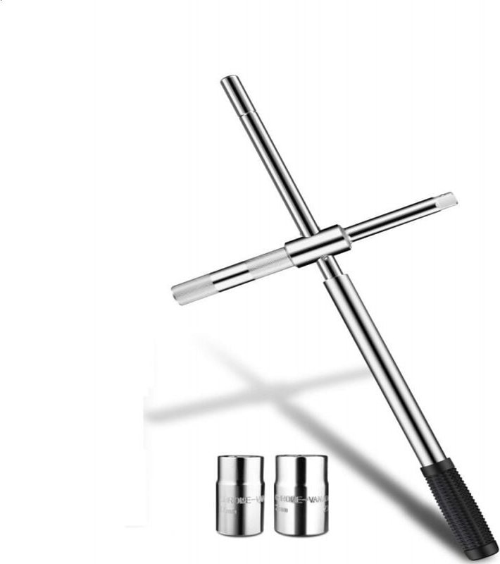 Longziming - CR-V-Autoradschlüssel, Autoradkreuz mit Duplex-Stecknüssen (4 Größen) 17 mm / 19 mm und 21 mm / 23 mm für d...