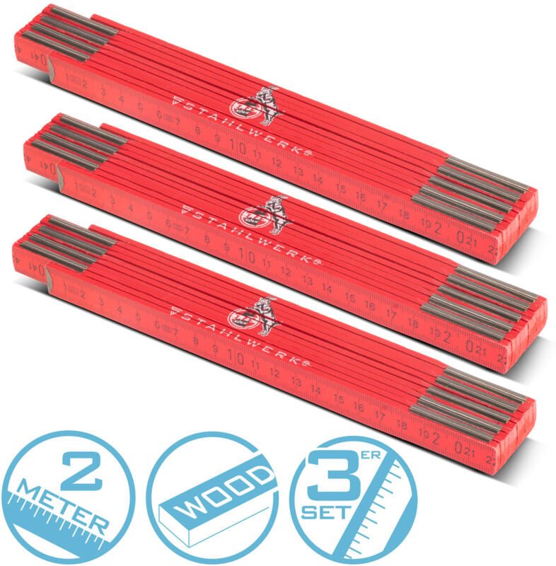 STAHLWERK Zollstock 1. FC Köln Edition 3er Set 2 m Meterstab Gliedermaßstab