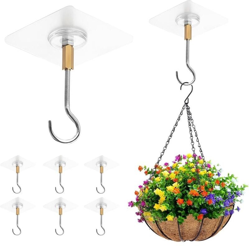 6er-Set selbstklebende Deckenhaken, kein Bohren erforderlich, transparent, langlebig, Edelstahlhalterung, praktisch zum ...