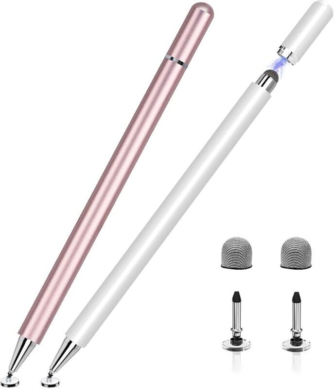 iPad Android Touch-Stift, kompatibel mit kapazitiven Bildschirmen, 2-in-1-Design mit magnetischer Kappe, 2er-Pack, Chrom...