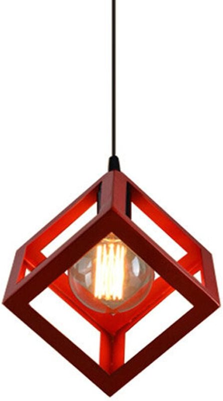 Moderne Kronleuchter Metall Lüster in Quadratischer Hänge-Leuchte Deckenlampe für Schlafzimmer Wohnzimmer Restaurant Rot