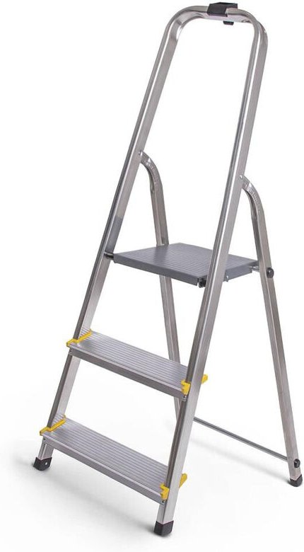 Stehleiter Dura 3 Sprossen aus Aluminium, leicht und zusammenklappbar, Antirutschbeschichtung, Plattformhöhe 54cm, Höchs...