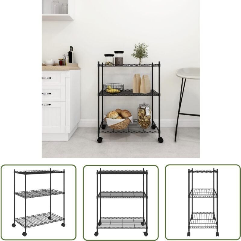 Lagerregal mit 3 Böden und Rollen 60x35x81 cm Schwarz 150 kg - Industrieregal - Metallregal - Lageregel - Werkzeugschran...