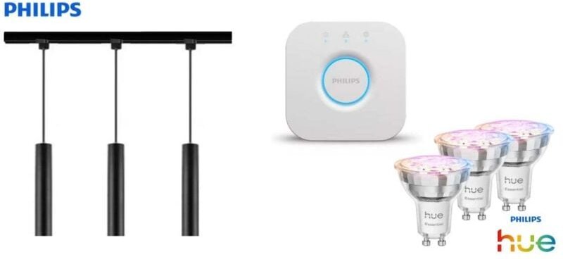 Philips Pendelleuchte 3er Spot Paxie Easy Link + Smart-Home Hue Bridge schwarz 157 cm warmweiß-kaltweiß RGB