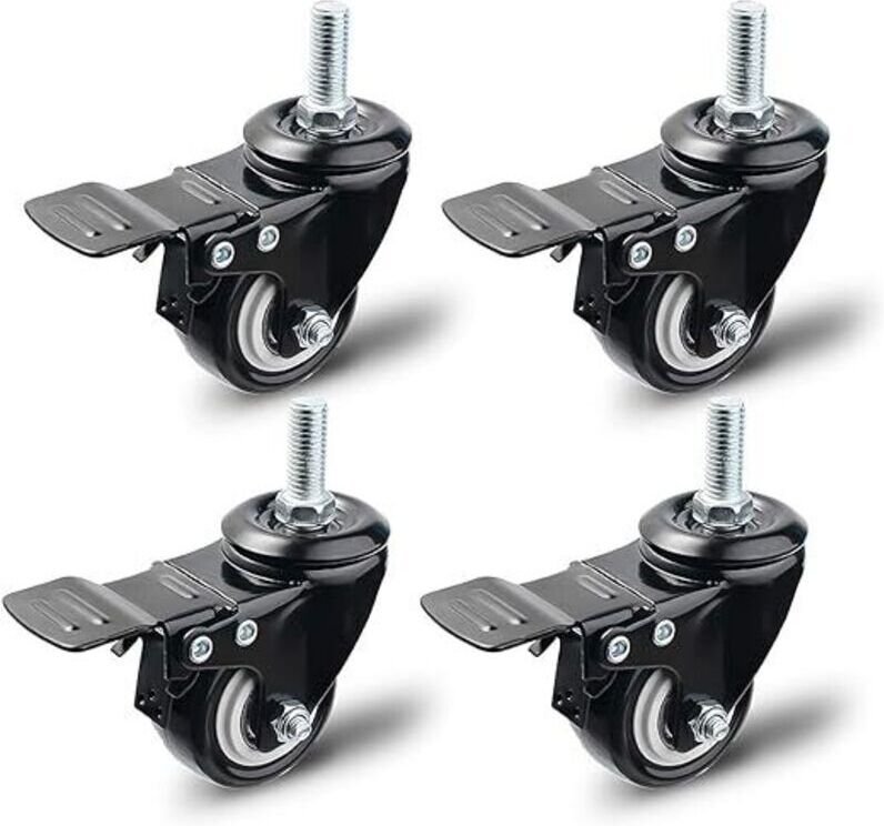Lenkrolle mit Bremse 50 mm, 4er-Set Möbelrollen, Schwenkräder, Maximale Traglast 200 kg, Schwarz (Schwarz)