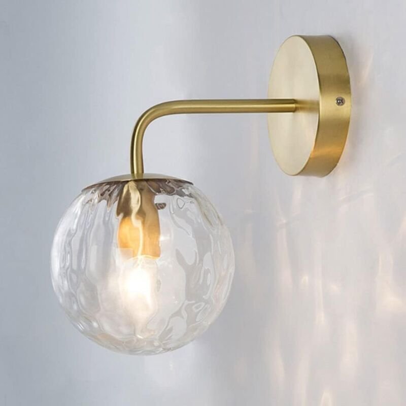 Moderne nordische Wandleuchte, Messing-Finish mit Glasschirm für Arbeitszimmer, Wohnzimmer, Schlafzimmer, E14-Wandleucht...