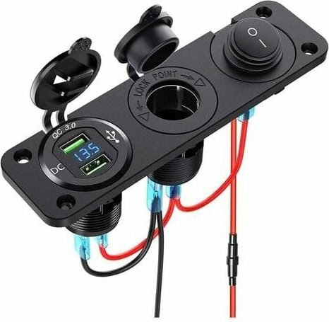 Mumu - Zigarettenanzünder-Splitter 12 v – 24 v Dual QC3.0 mit LED-Anzeige, Voltmeter, USB-Buchse, wasserdichter Schalter...