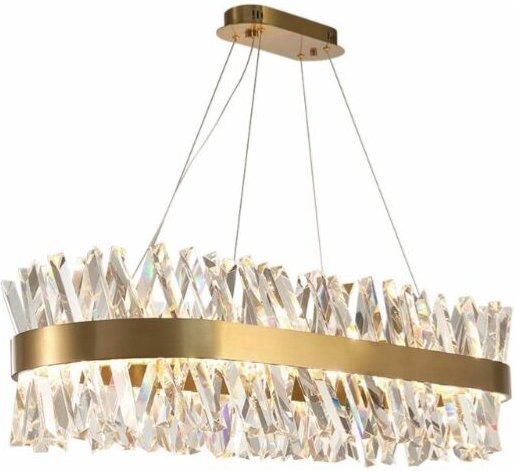 Amsterdam – Kristall-Kronleuchter, 3 LEDs, Farbe, länglich, 80 cm, gebürstetes Messing