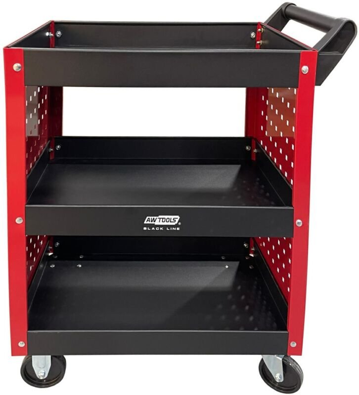 AWTOOLS Werkstattwagen de aus Metall, 3-etagiges Modell mit Perforation, ideal für die Organisation von Werkzeugen, robu...