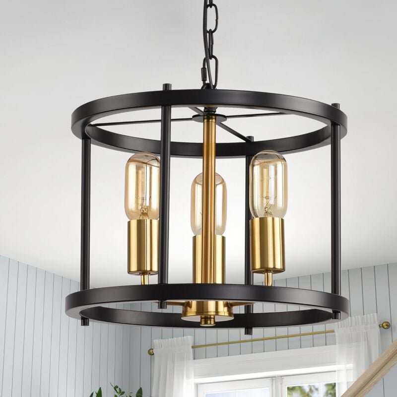 Laterne Deckenleuchte Antiker Stil Hängende Kronleuchter Leuchten Hoch Verstellbar Für Esstisch Kücheninsel Schwarz 3 Li...