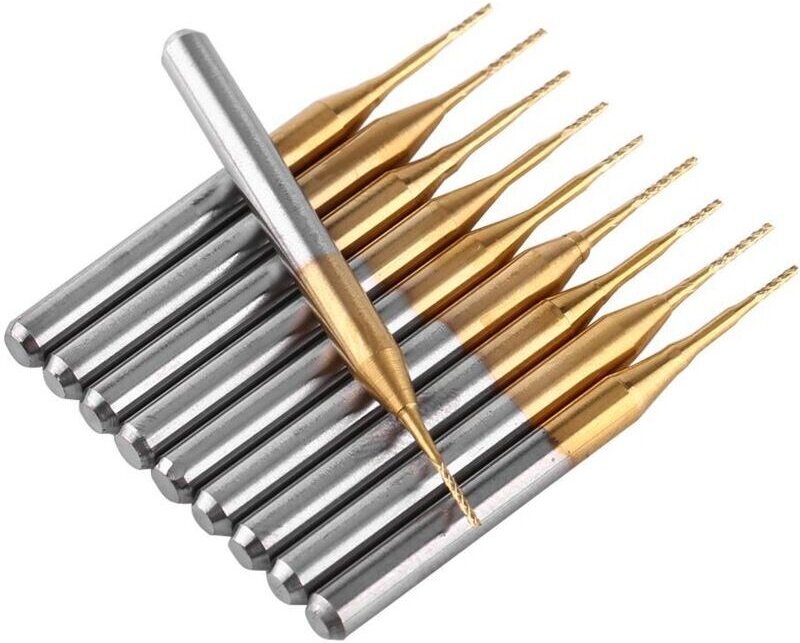 10 Stück 3,175 mm Hartmetall-CNC-Fräser, 0,6 mm gerade Schaft-Rotationsfräser zum Gravieren