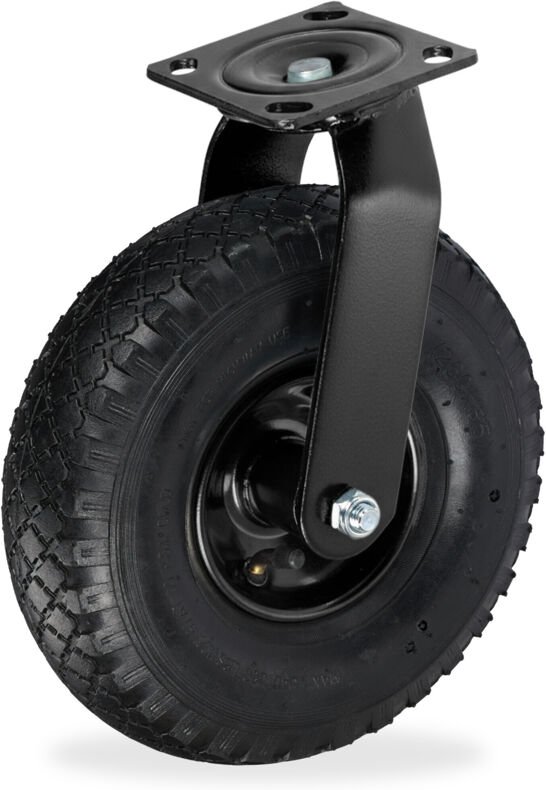 Relaxdays Lenkrolle, luftbereift, 3.00-4, Schwerlast-Transportrolle, Platte zum Anschrauben, bis 120 kg, schwarz