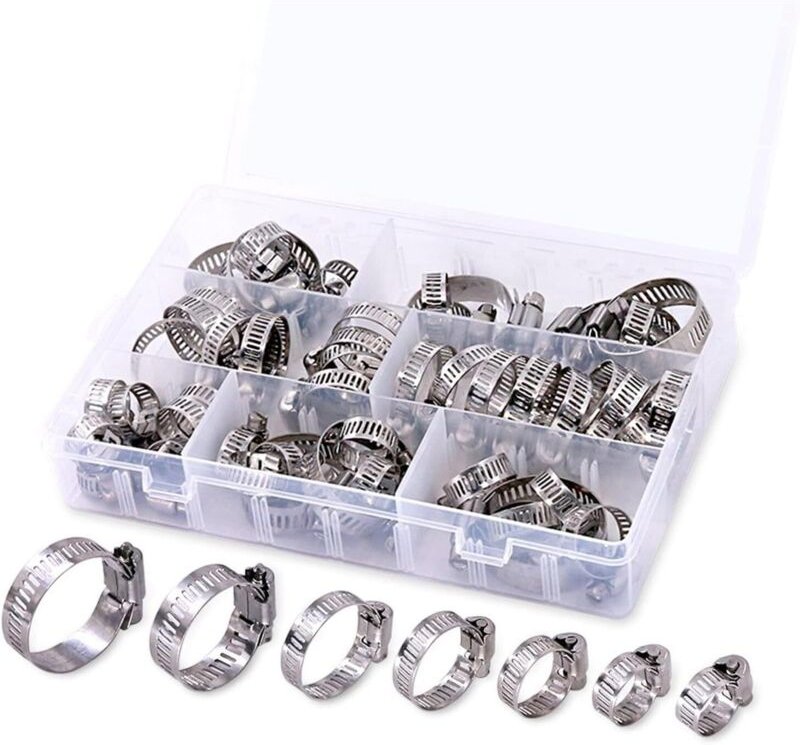 60 verstellbare Schlauchschellen aus Edelstahl mit Schneckengetriebe im Bereich von 8 bis 38 mm, Kombi-Set, 7 Größen, Kr...