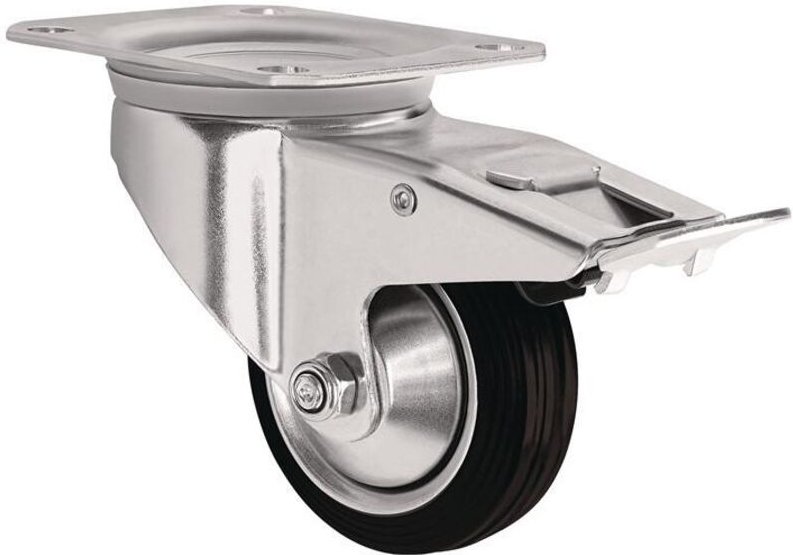 Lenkrolle mit Totalfeststeller Rad-Ø 80 mm Tragfähigkeit 70 kg mit Totalfeststeller Vollgummi 105x80mm