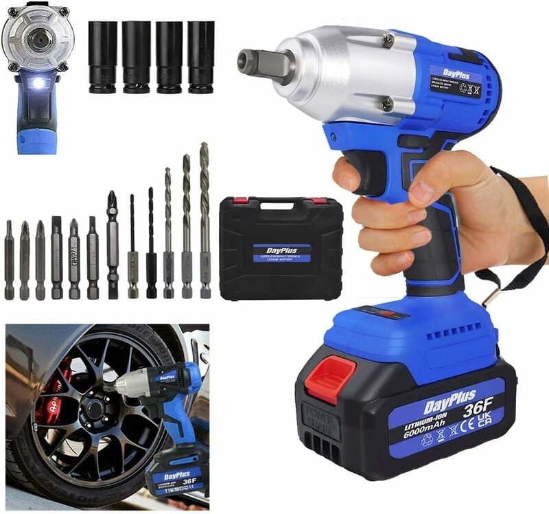 Thumbnail - 1/2 Zoll Bürstenloser Akku Schlagschrauber, 21V Elektrowerkzeug mit 16tlg Bit-Set , 420Nm Akku Bohrmachine - Vorwärts & ...