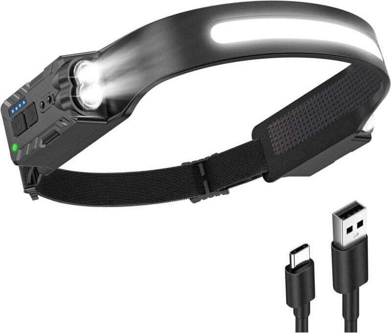 Wiederaufladbare LED-Stirnlampe, leistungsstarke wasserdichte USB-Stirnlampe 1200 mAh, 8 Modi, Stirnlampe zum Laufen, Ca...