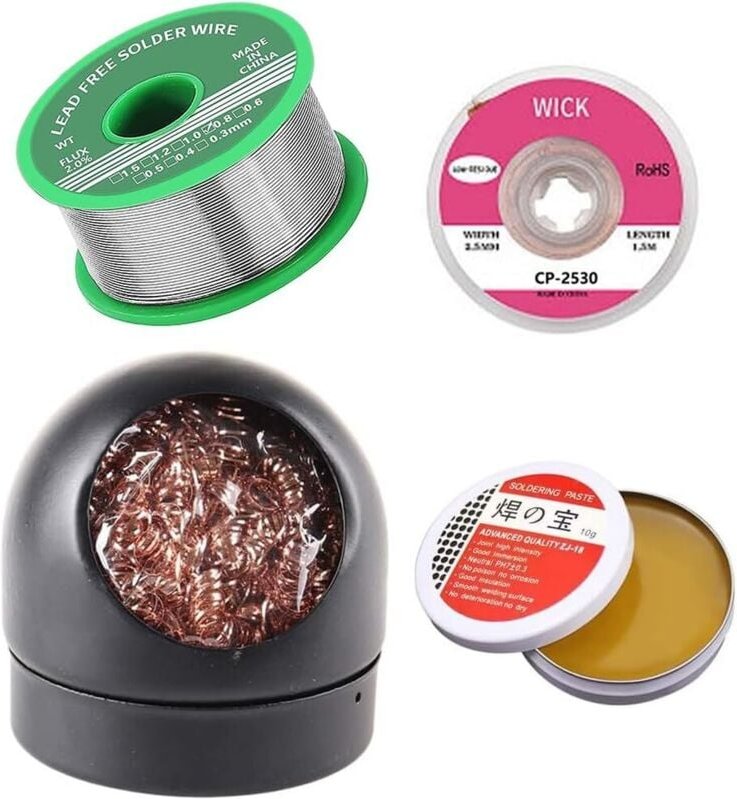 Bluedeer - 4-in-1-Lötwerkzeugset, Lötspitzenreiniger + 0,8 mm Lötdraht (20 g) + Kolophonium-Flusspaste (10 g), No-Clean-...