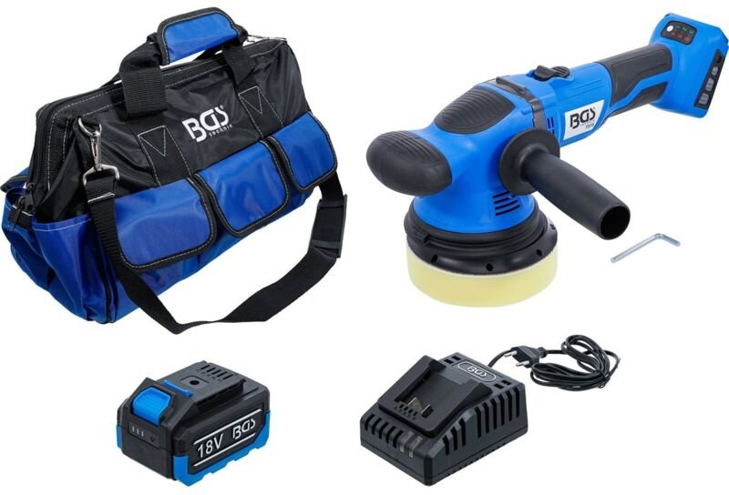 BGS 7394 Akku-Exzenter-Poliermaschinen-Satz, bürst enlos, 18 V, mit Akku und Schnell-Ladegerät