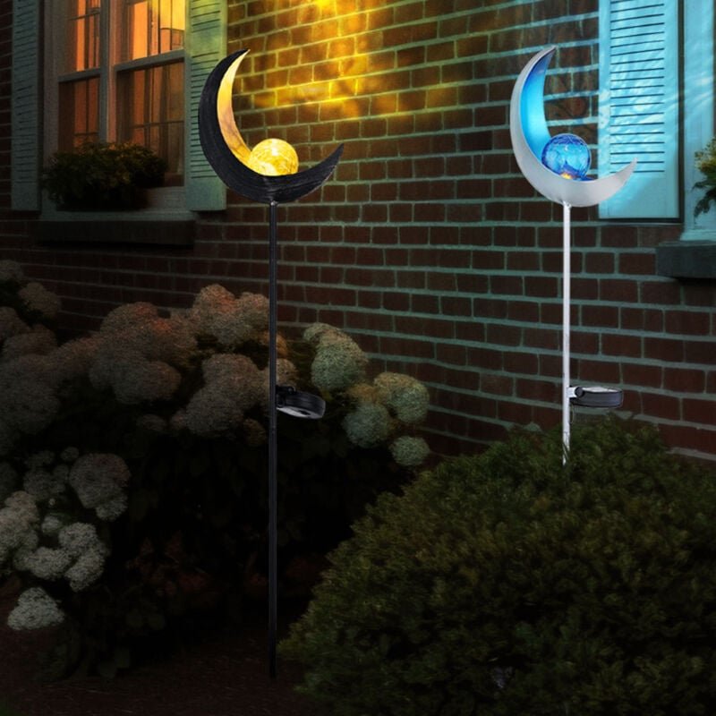 Gartendeko Solarlampe Außenleuchte led Gartenstecker Außenlampe, Mond Design mit Erdspieß, silber-blau bronze-gelb, h 90...