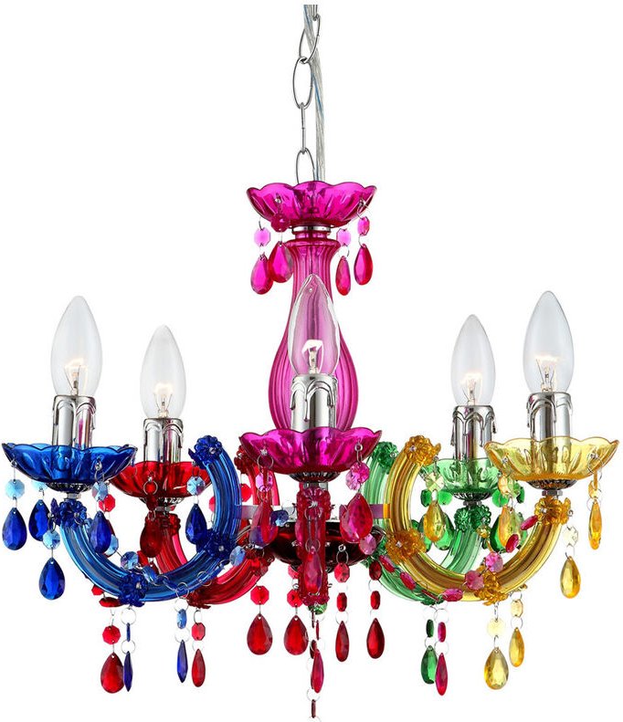 Kronleuchter 5-flammig bunt - Lüster mit Filament LEDs Ø 44cm