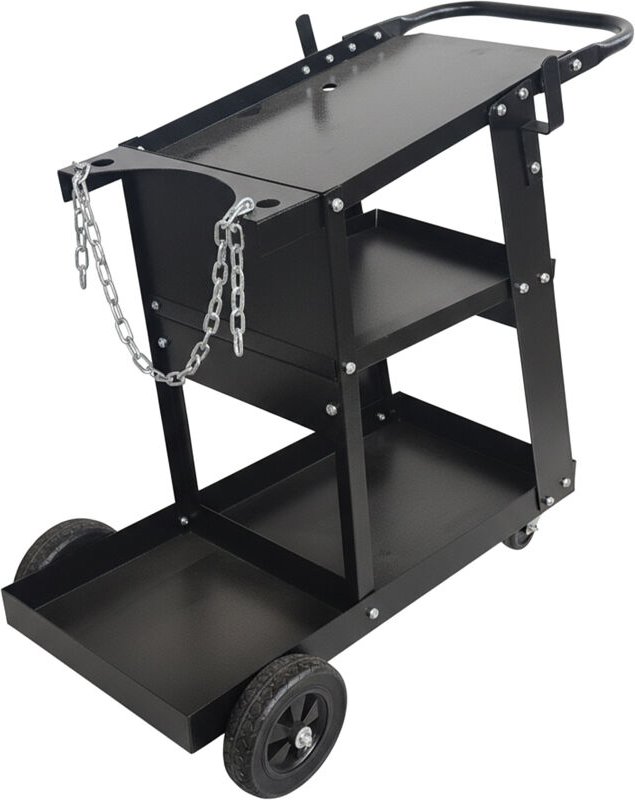 Relaxdays Schweißwagen, 3 Ebenen, bis 180 kg, HxBxT: 83 x 37 x 70 cm, Stahl, Schweißgerätewagen mit Griff, schwarz
