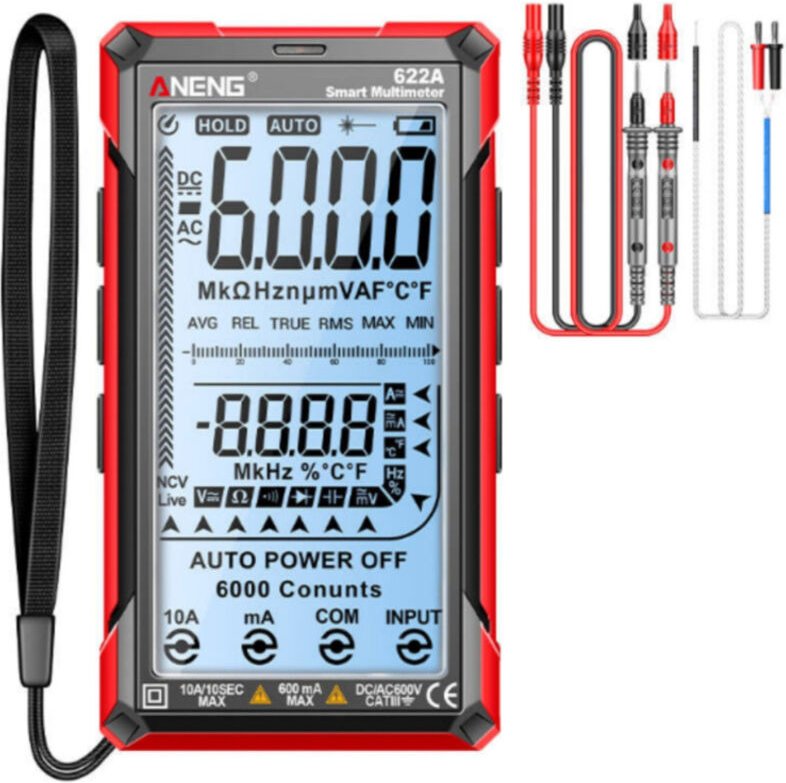 Multimetro digitale intelligente, 6000 conteggi, touch e selezione automatica della portata, ricaricabile, misura resist...