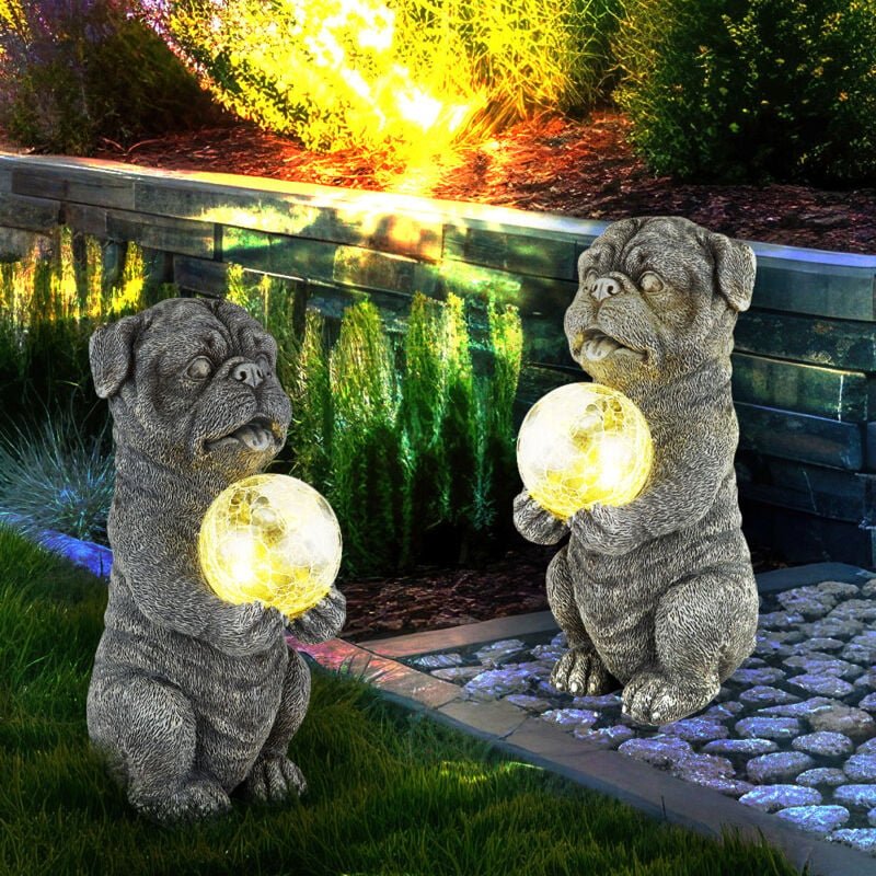 Globo Lighting - Solarleuchte Hund Gartendeko Tierfigur grau Solarlampe Kugel Bruchglas Hund, led warmweiß, LxBxH 17,5x1...