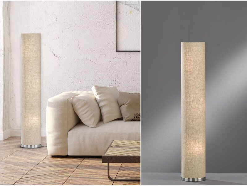 Thumbnail - Led Stehlampe mit Lampenschirm Zylinder Leinen Beige, Höhe 110cm