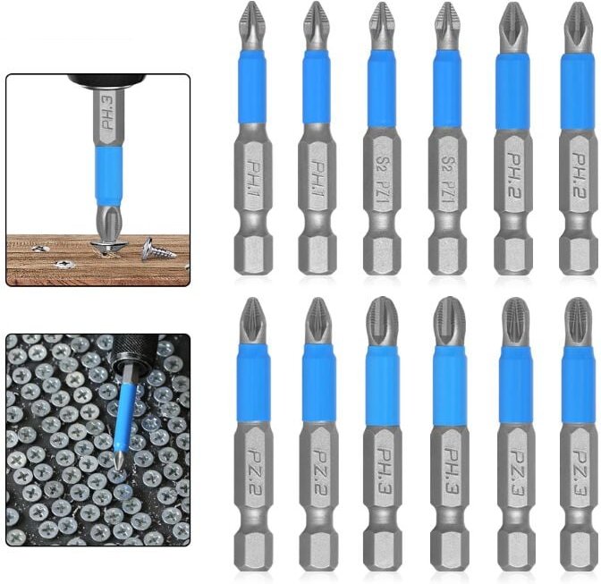 12 Stück S2-Stahl Magnetische Schraubendreher-Bits 1/4 Schaft Schraubendreher-Bits Sechskant 50 mm Magnetischer Schraube...