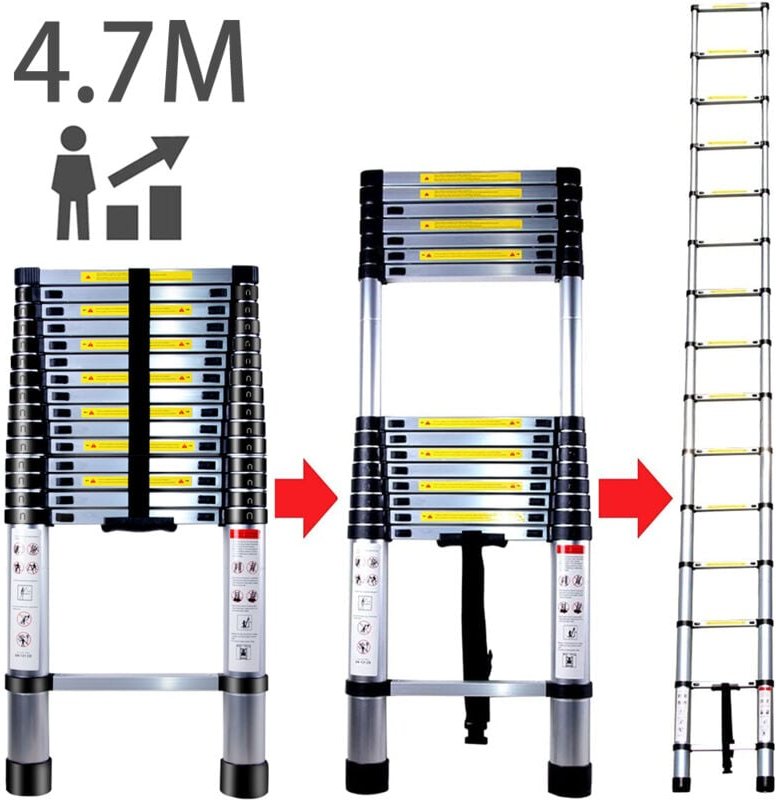 Klappbare Teleskopleiter, Multifunktionale Aluminium Heimwerker Teleskopstange mit 4,7M und 150 kg Belastung, Schwarz