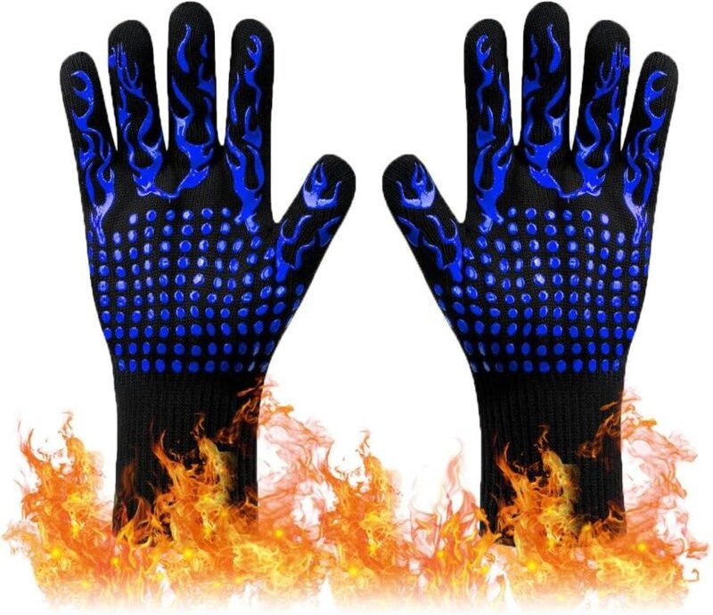 Extrem hitzebeständige Ofenhandschuhe bis 800 °C, wasserdicht und ölbeständiges Silikon, zum Schweißen und Kochen, blau