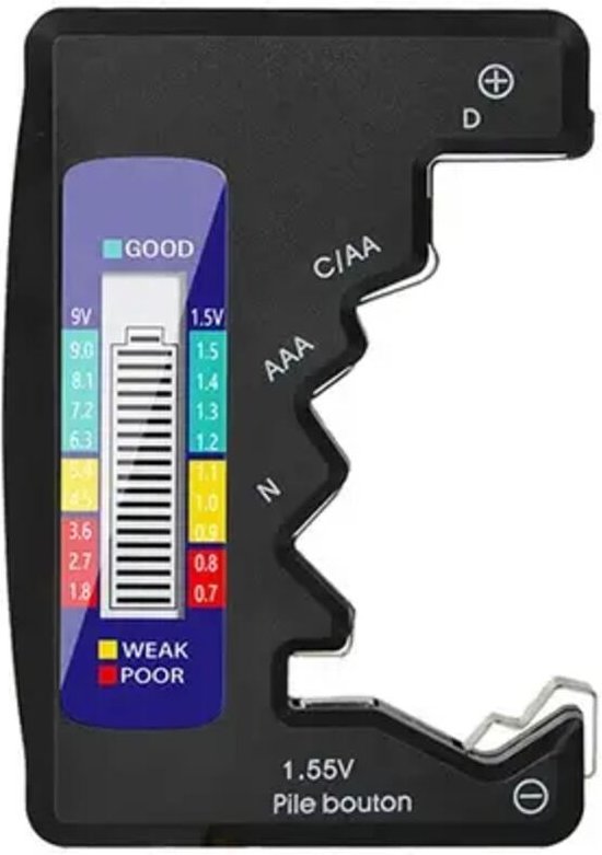 Digitaler Batterietester mit LCD-Anzeige für AA/AAA/9V/1,5V-Knopfzellenbatterien – Kapazitätsprüfung, Diagnosegerät, Sch...
