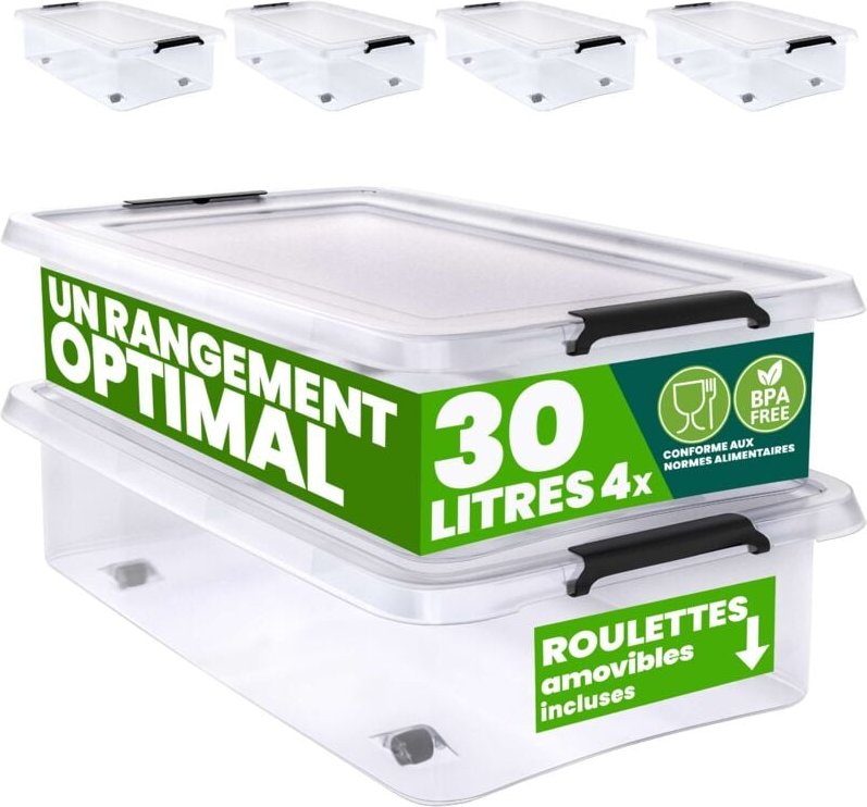 Thumbnail - Aufbewahrungsbox transparent Stapelbox Ordnungsbox 30L 60L Deckel aufklappbar stapelbar Rollen bpa frei lebensmittelecht...