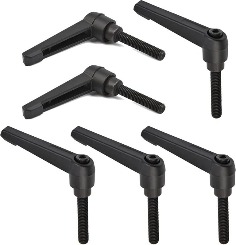 Aougo - 6 Stück M8 Klemmhebelgriff, M8 Edelstahl-Außengewindegriff, maschinenverstellbare Griffe, 32 mm (schwarz)
