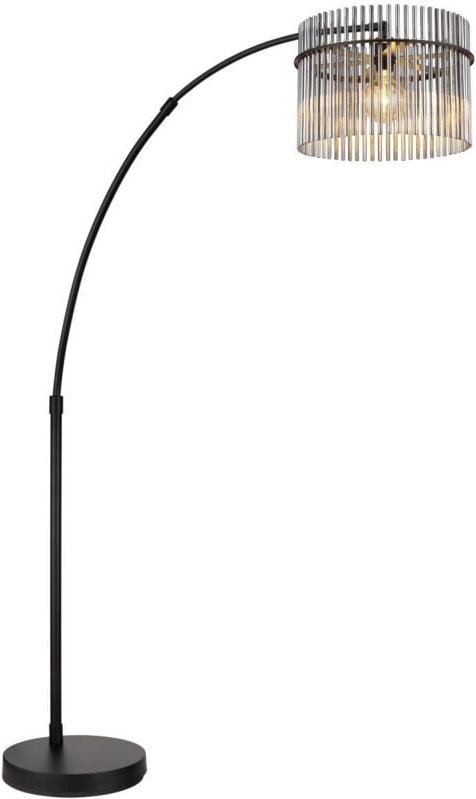 Stehleuchte Höhenverstellbar Bogenleuchte Glasstäbe rauch Bogenstehlampe schwarz, Fußschalter, E27 Fassung, h max. 185 c...