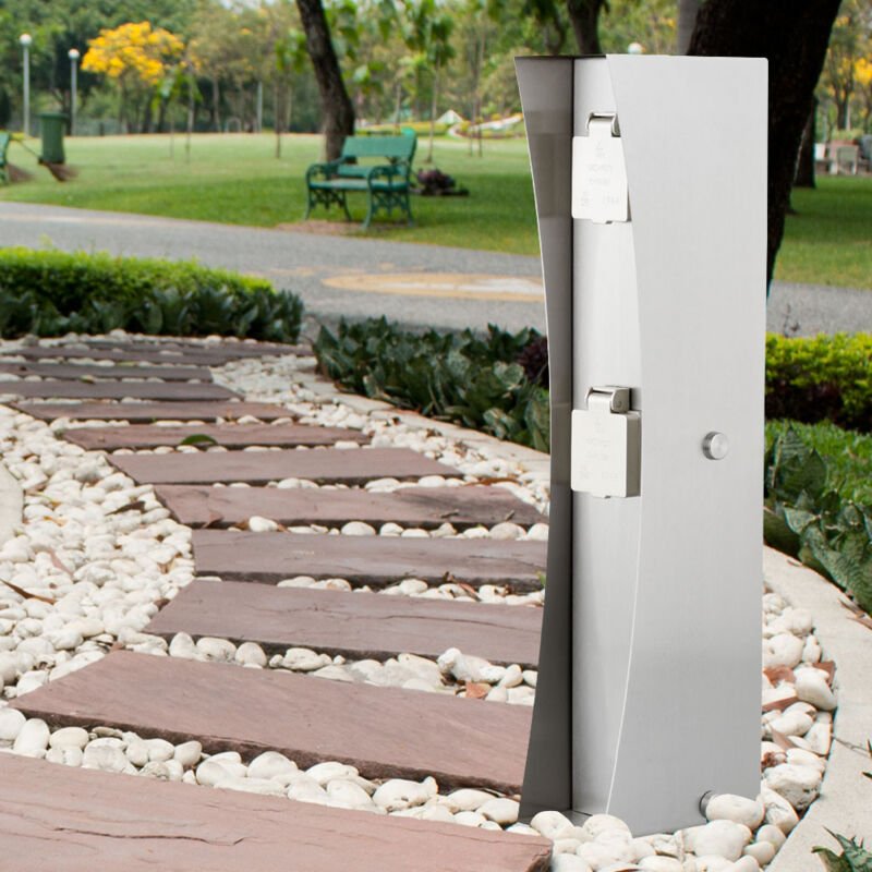 Außen Steck Dose 2-fach Garten Strom Verteiler silber Veranda Energie Säule Ledino 11790000009015