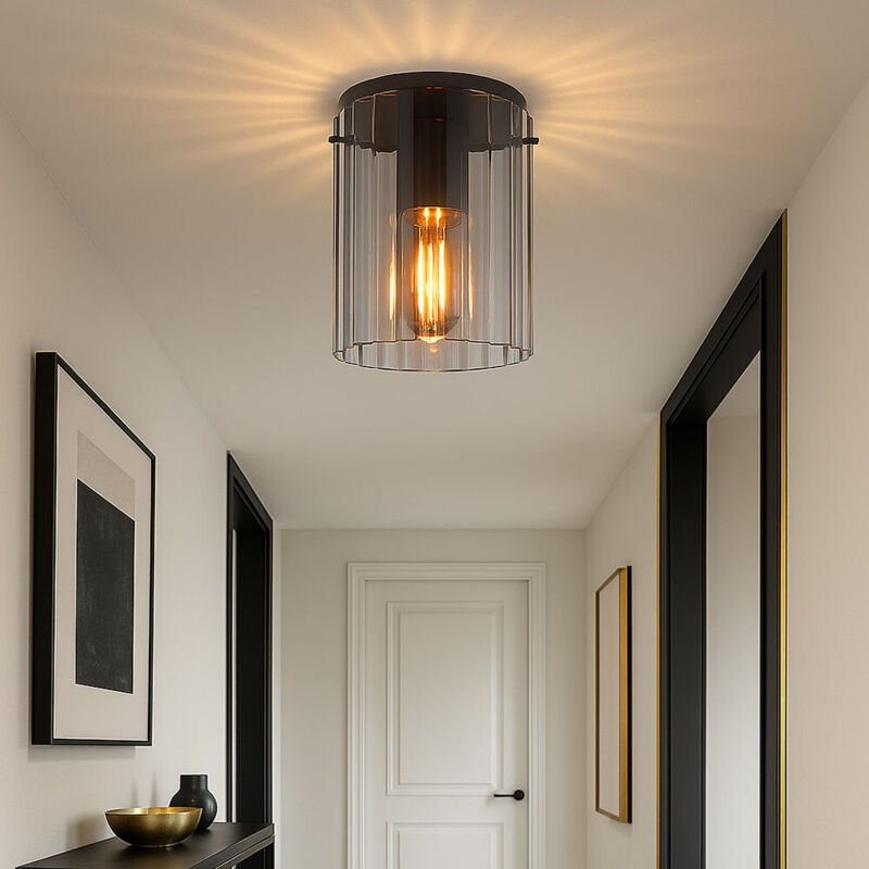 LED Deckenleuchte Retro Wohnzimmerlampe Glas gerillt Deckenlampe grau rauchfarben Flurlampe, 1x 7W 630lm warmweiß, DxH 1...