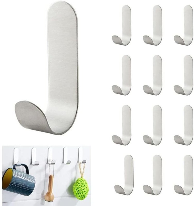 Klebender Wandhaken 12 Stück, Badezimmer-Handtuchhaken aus Edelstahl, ohne Bohren Klebehaken, wasserdichter selbstkleben...