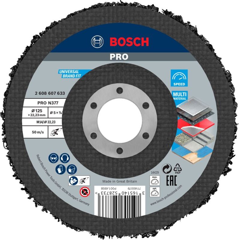 Bosch - pro N377 Multi Material Reinigungsscheibe 125 mm 22,23 mm - 2608607633