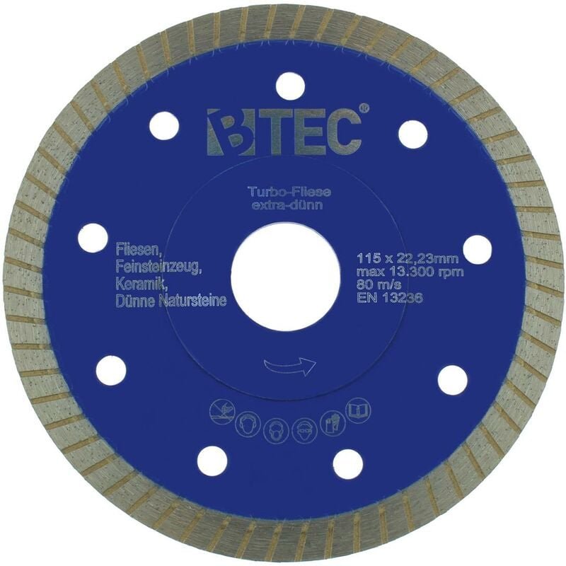 Btec - Diamant Trennscheibe Turbo Fliese ø 115 mm extradünn 1,2 mm Premium blau