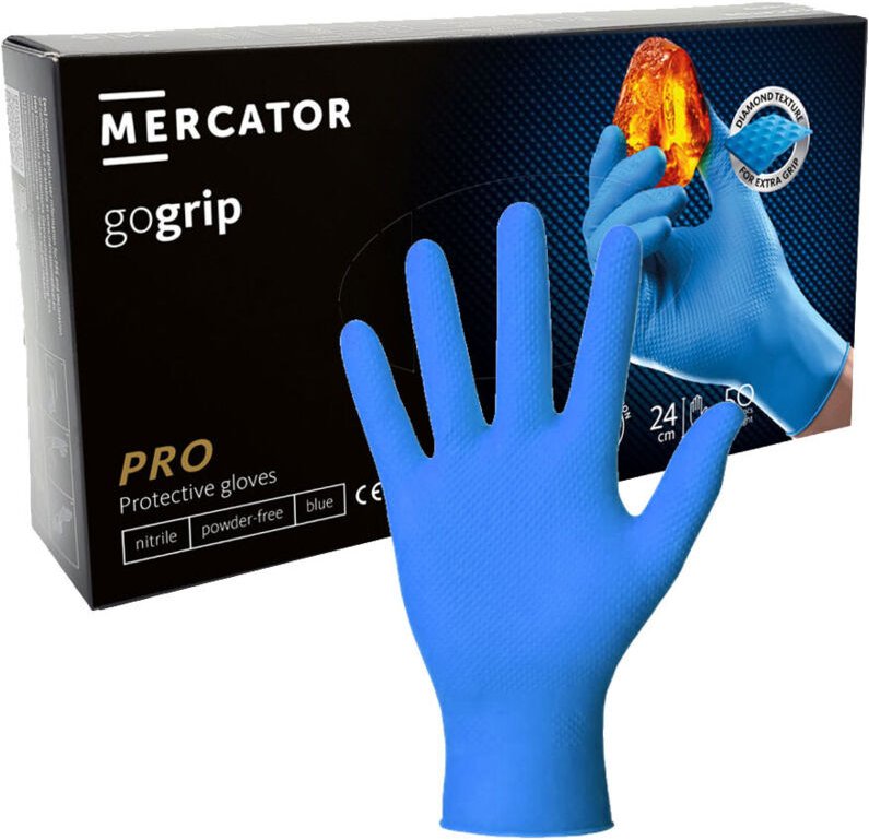 Nitrilhandschuhe, Größe M, blau, Mercator Gogrip, 50 Stück