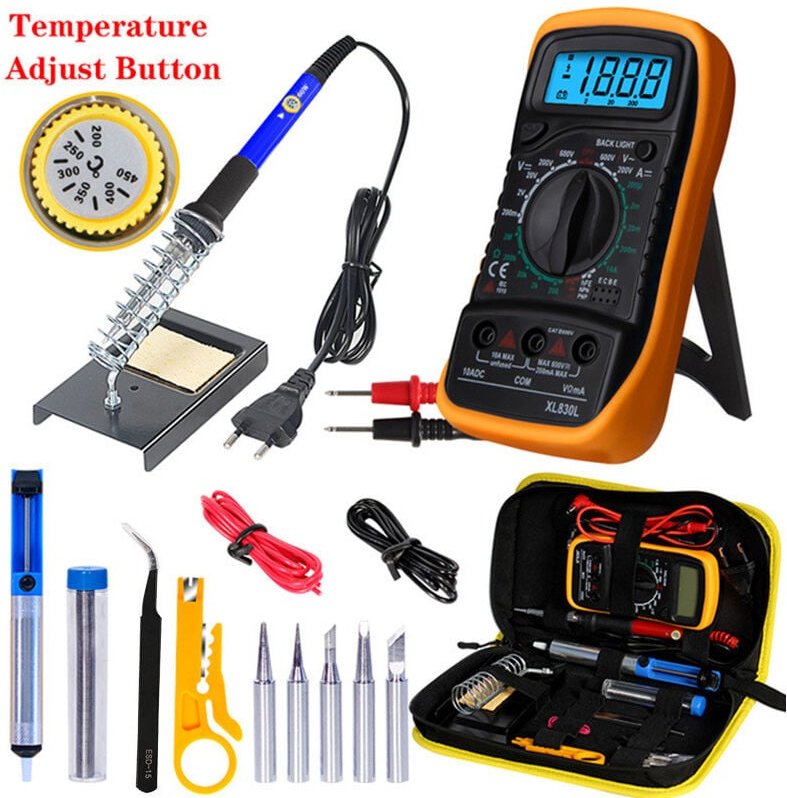 Lötkolben-Set, 60 W, elektrisches Schweißset, einstellbare Temperatur, mit digitalem Multimeter, Lötkolbenständer, Entlö...