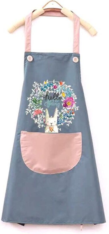 Wasserdichte Küchenschürze – blau, verstellbare Grillschürze mit Tasche, niedliche Hasenschürze