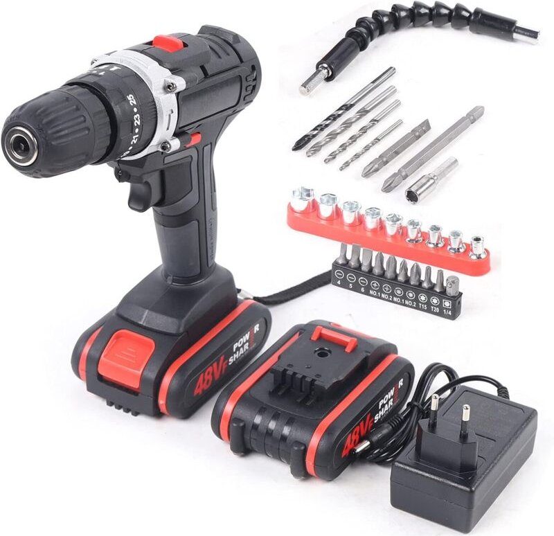 21-V-Akkuschrauber-Satz, mit 2 Akkus und Ladegerät, Akkuschrauber, Akkuschrauber, Akkubohrer, 25-28 Nm, für Haus und Gar...