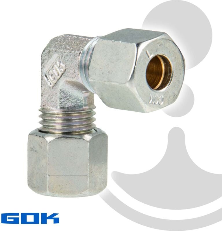 Schneidringverschraubung Typ W - 90° Winkel Verschraubung Ø 8 x 8 mm, Stahl verzinkt, Schneidring Messing