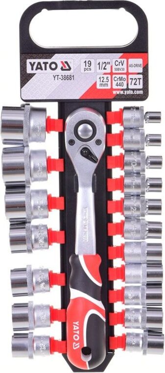Yato - Steckschlüsselsatz mit Ratsche 1/2'', 19-teilig YT-38681