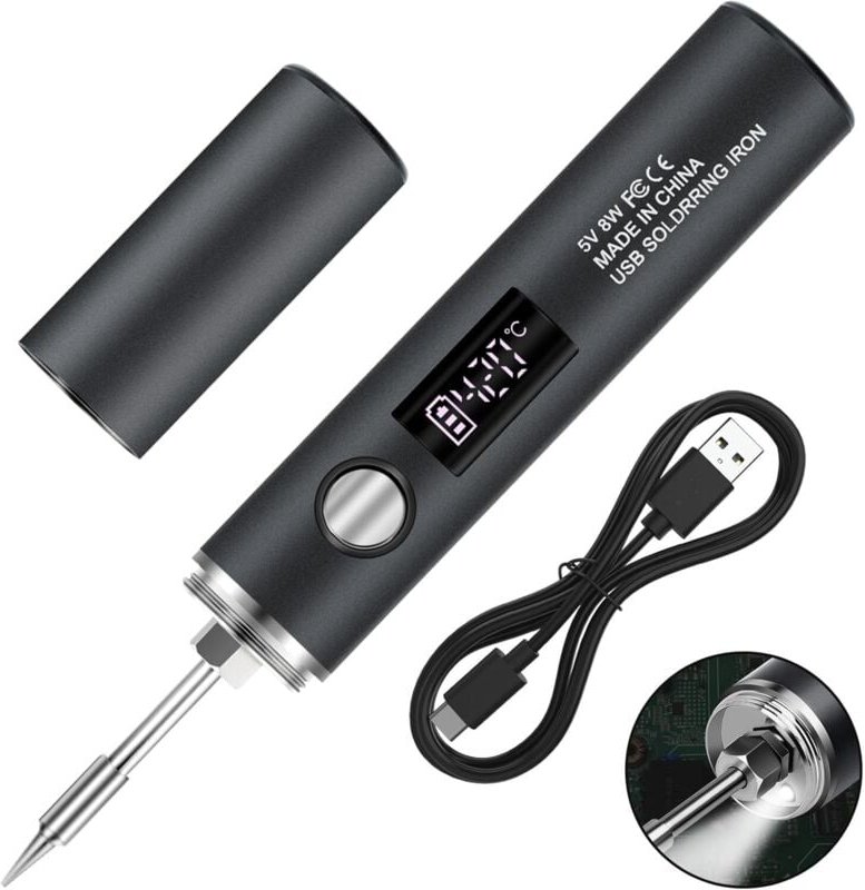 Batteriebetriebenes Lötkolben-Set, per USB wiederaufladbarer Lötkolben mit LCD-Display und Lichtmodus, 5 einstellbare Te...