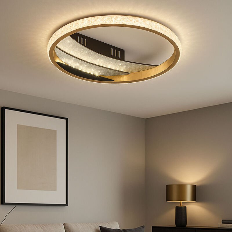 Deckenleuchte Deckenlampe Wohnzimmerlampe gold schwarz Kristalle rund CCT Tageslicht, Aluminium Kunststoffkristalle Meta...