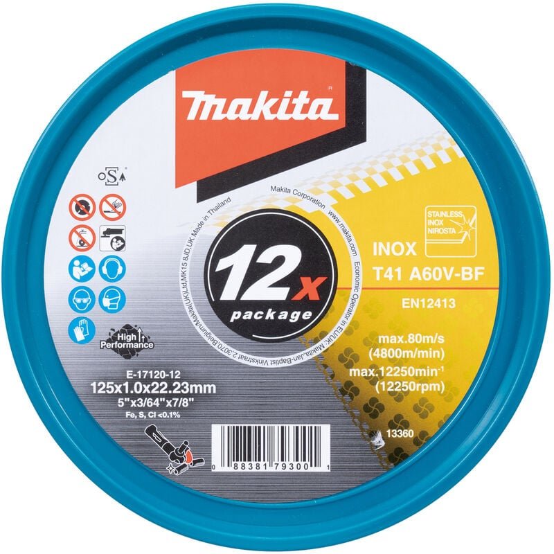 E-17120-12 Trennscheiben inox 125 x 1,0 x 22,23 mm A60V-BF 12 Stück in Dose - Makita
