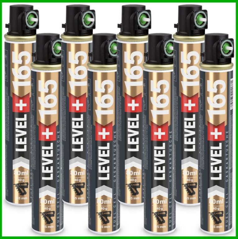 Level+ - level+ Gaskartusche 165mm 80ml Fuel Cell Ersatzgas für Nagler L+165 grün - 8 St.